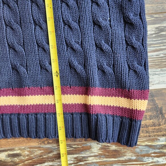 Vintage Brooks Brothers Cotton Cable Knit Cricket V-Neck Sweater Navy - Picture 9 of 10